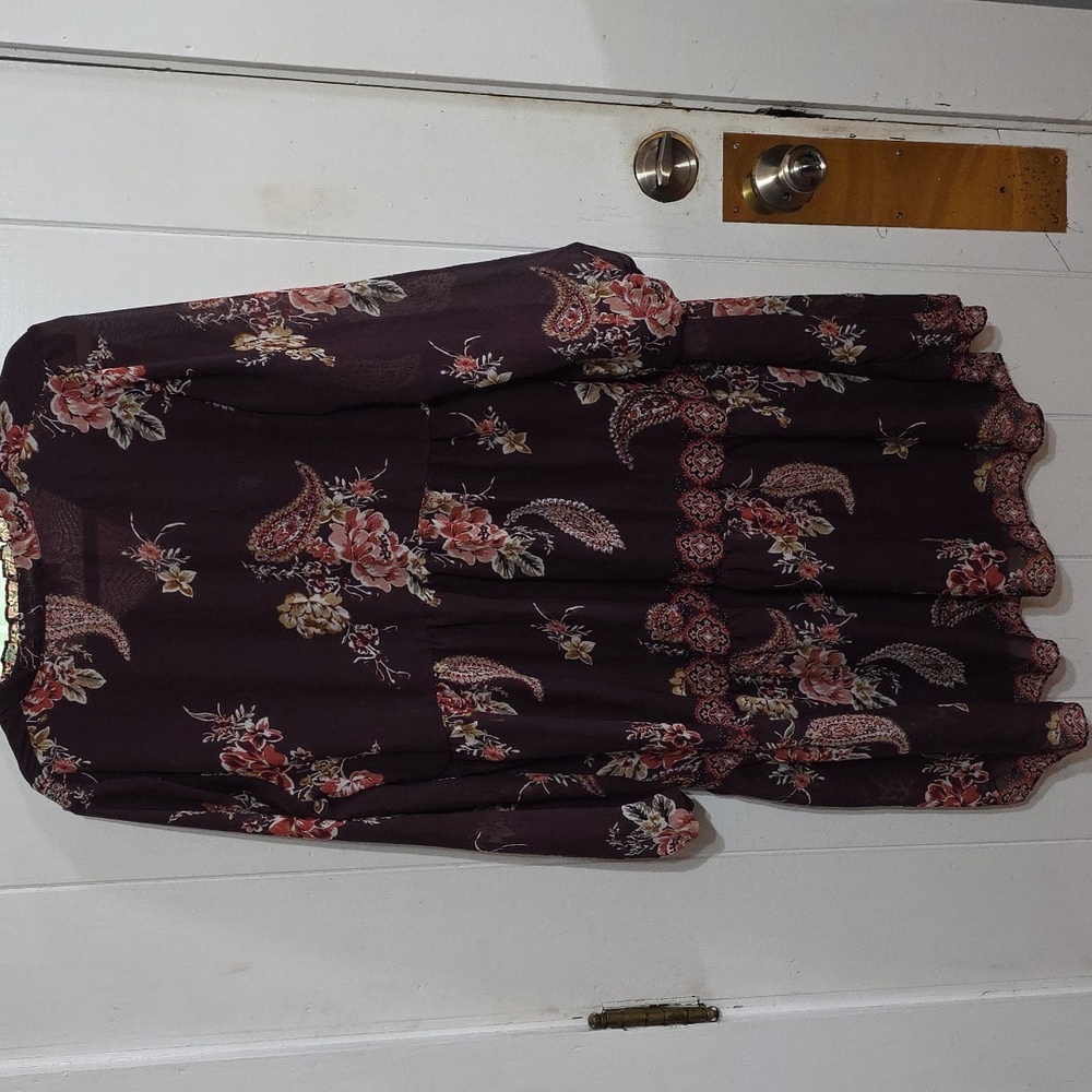 Signature By Robbie Bee Women's BoHo Dress Brown Fall Floral Lined Sz L EUC - Picture 9 of 14